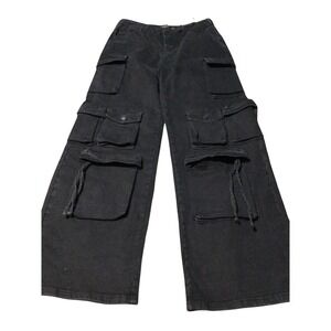 Telepatia High Rise Black WideLeg CargoPants Multi Pocket Denim 13/31 Streetwear